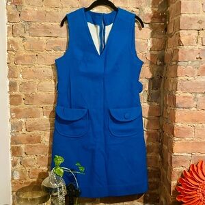 Vintage 1960s Blue Sleeveless Mini Dress with Pockets